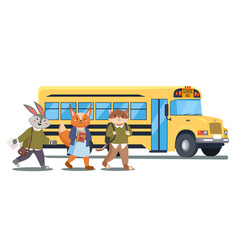 School Bus And Animals Students Kids