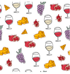 Vineyard Picnic Wine Gastronomic Doodles Pattern