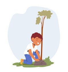 Happy Child Boy Character Planting A Tree