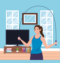 Exercise At Home Woman Jumping Rope Using