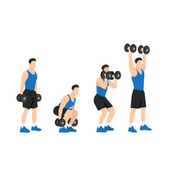 Man Doing Dumbbell Squat Clean And Press Exercise