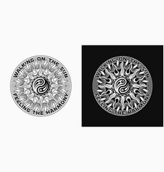 Monochrome Label With Sun Ying Yang Symbol