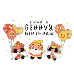 Cute Happy Birthday Gnome Card Cartoon Retro