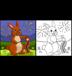 Rabbit Holding Fireworks Coloring