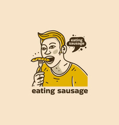 Vintage Of Man Eating Sausage