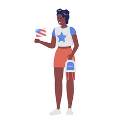 Young Woman Holding American Flag Semi Flat Color