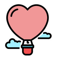 Heart Hot Air Balloon Icon Color Outline