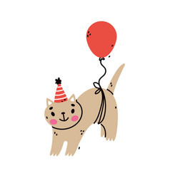 Cute Cat Animal Flying With Balloon Floating