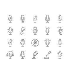 Podcast Microphone Line Mic Icons Journalists