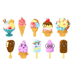 Ice Cream With Cute Faces Kawaii Sweets Smiling