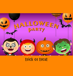 Halloween Party Lettering Balloons And Kids In