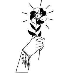 Hand Drawn Holding Flowers In Boho Style