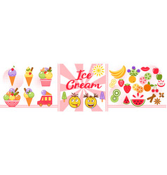 Ice Cream Objects Fruits Emoji In Simple Style