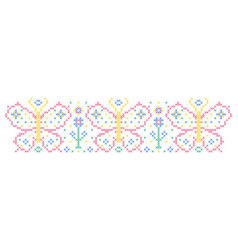 Pattern In Cross Stitch Style With Flowers