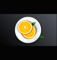 Two Slices Orange On A White Plate