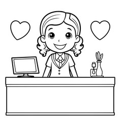 Girl At The Reception Desk With A Computer