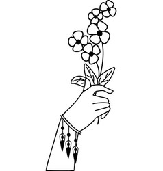 Hand Drawn Holding Flowers In Boho Style