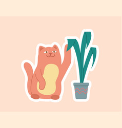 Orange Cat With Plant Sticker