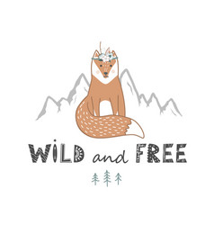 Wild And Free Lettering With Cute Fox Hand Drawn