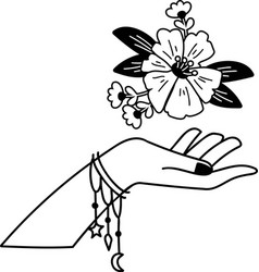 Hand Drawn Holding Flowers In Boho Style