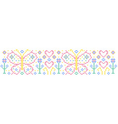 Pattern In Cross Stitch Style With Flowers