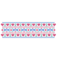 Pattern With Hearts In Cross Stitch Style On White