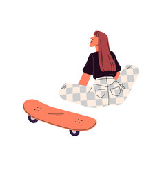 Girl Sitting Near Skateboard Dreaming Happy