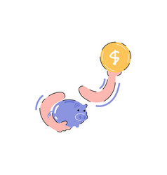 Hand Is Holding A Coin And A Piggy Bank Element