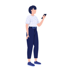 Modern Woman With Smartphone Semi Flat Color