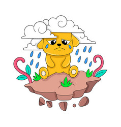 Sad-faced Puppy Crying In Heavy Rain Doodle Icon