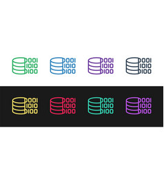 Set Line Binary Code Icon Isolated On Black