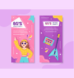 80s Party Vertical Banner Template Flat Cartoon