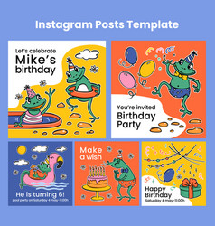 Birthday Ig Post Frogs Cute Cartoon Flat Style