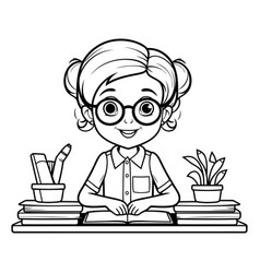 Cute Teacher Girl With Books And Plant