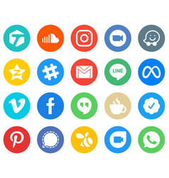 Flat Circle White Icon Set Email Spotify Video