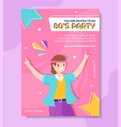 80s Party Invitation Template Flat Cartoon