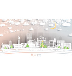 Ames Iowa City Skyline In Paper Cut Style