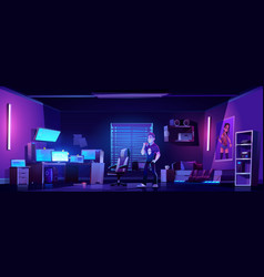 Gamer Bedroom With Computers At Night