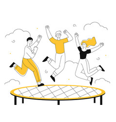 People Jump At Trampoline Line Concept