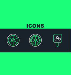 Set Line Bicycle Parking Wheel And Icon