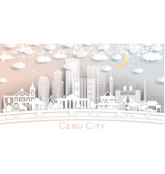 Cebu City Philippines Skyline In Paper Cut Style