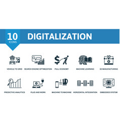 Digitalization Set Creative Icons Vehicle To Grid