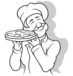 Drawing Of A Chef Holding A Pizza