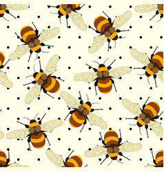 Seamless Pattern With Bees On White Polka Dots