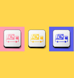 Isometric Garbage Truck Icon Isolated On Pink