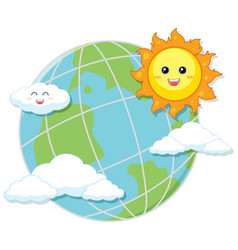 Earth Globe With Smile Sun And Cloud