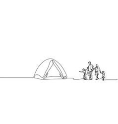 One Line Drawing Of Family Camping Father Mother