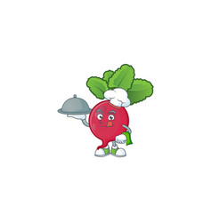 Cute Red Radish As A Chef With Hat And Tray