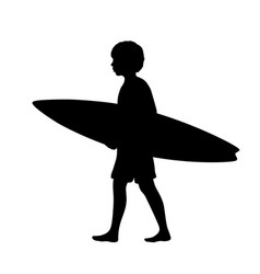 Silhouette Boy Walking With Surf Board Sideways