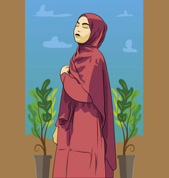 Asian Muslim Woman Wearing Hijab With Closed Eyes